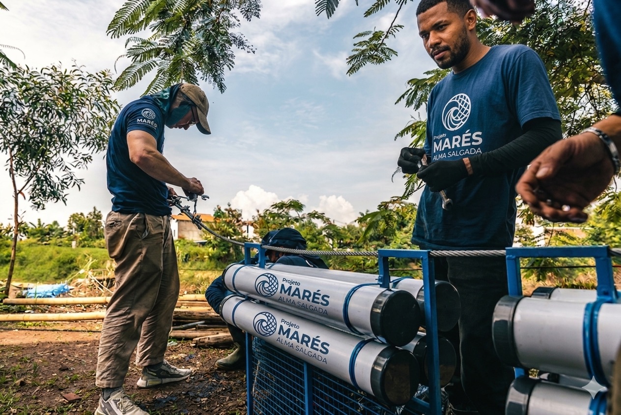 Equipe MARÉS instalando Ecobarreira